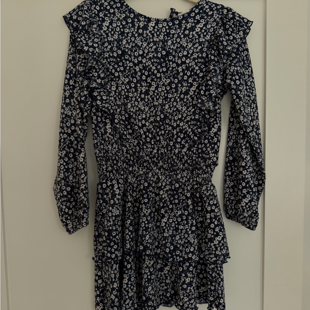 Zara Navy and White Floral Ruffle Dress